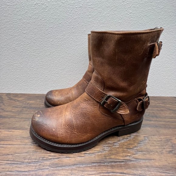 Frye Shoes - Frye Veronica Short Moto Engineer Boots Brown Distressed Leather Womens Size 8.5
